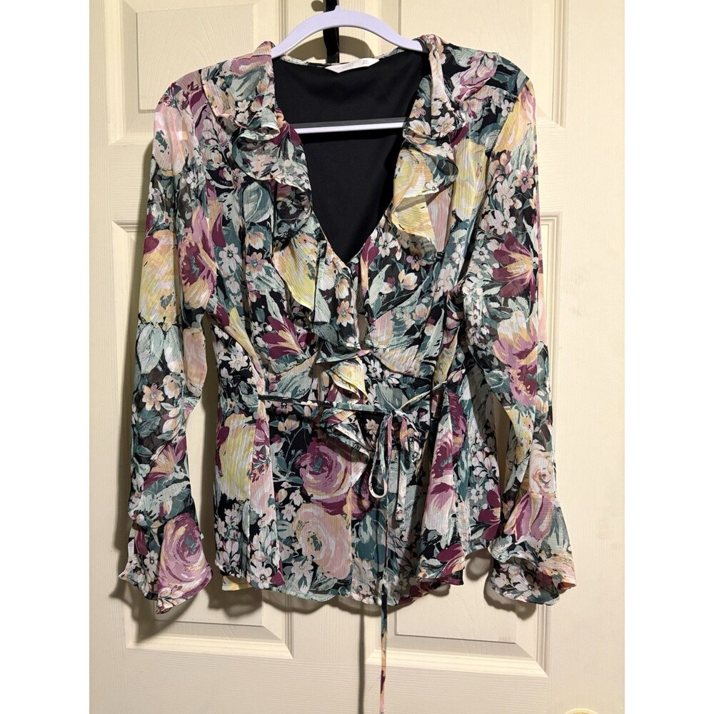 Lauren Conrad Multicolor Floral Ruffle Bell Sheer Sleeve Tie Top Boho Fairy XXL